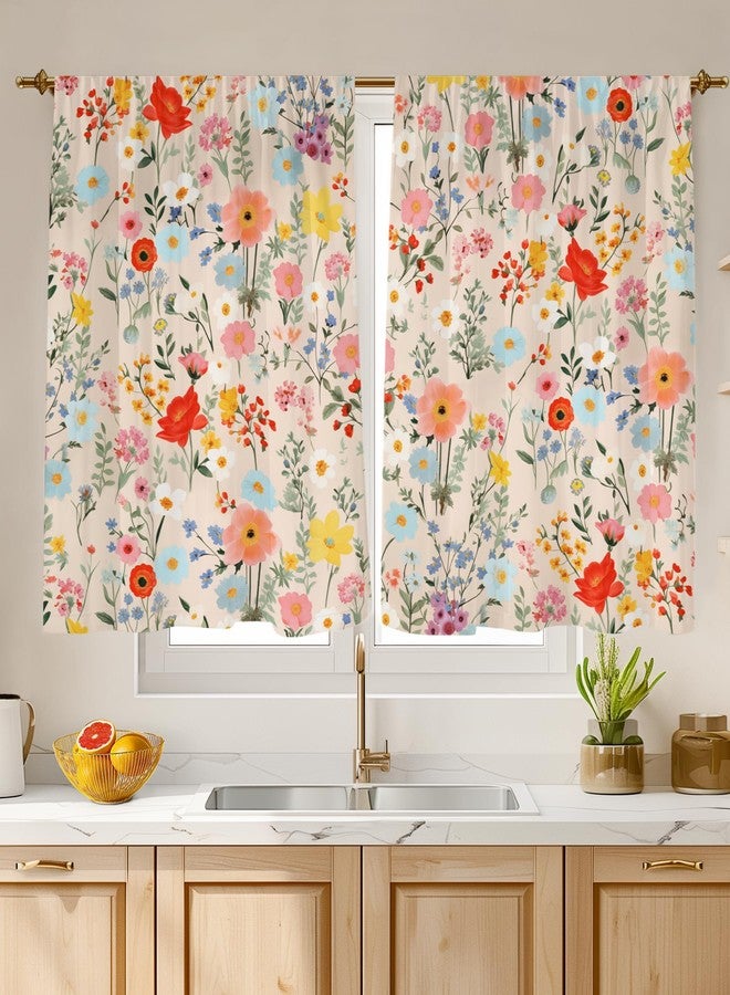 Stanoha Kitchen Curtains (2 Pcs) Over Sink for Bathroom Window Cafe Basement Cortinas para Cocina Farmhouse Short Mini Curtain Flower Floral Summer Elegant Country Rustic Modern Cute - 26×36" - Image 1
